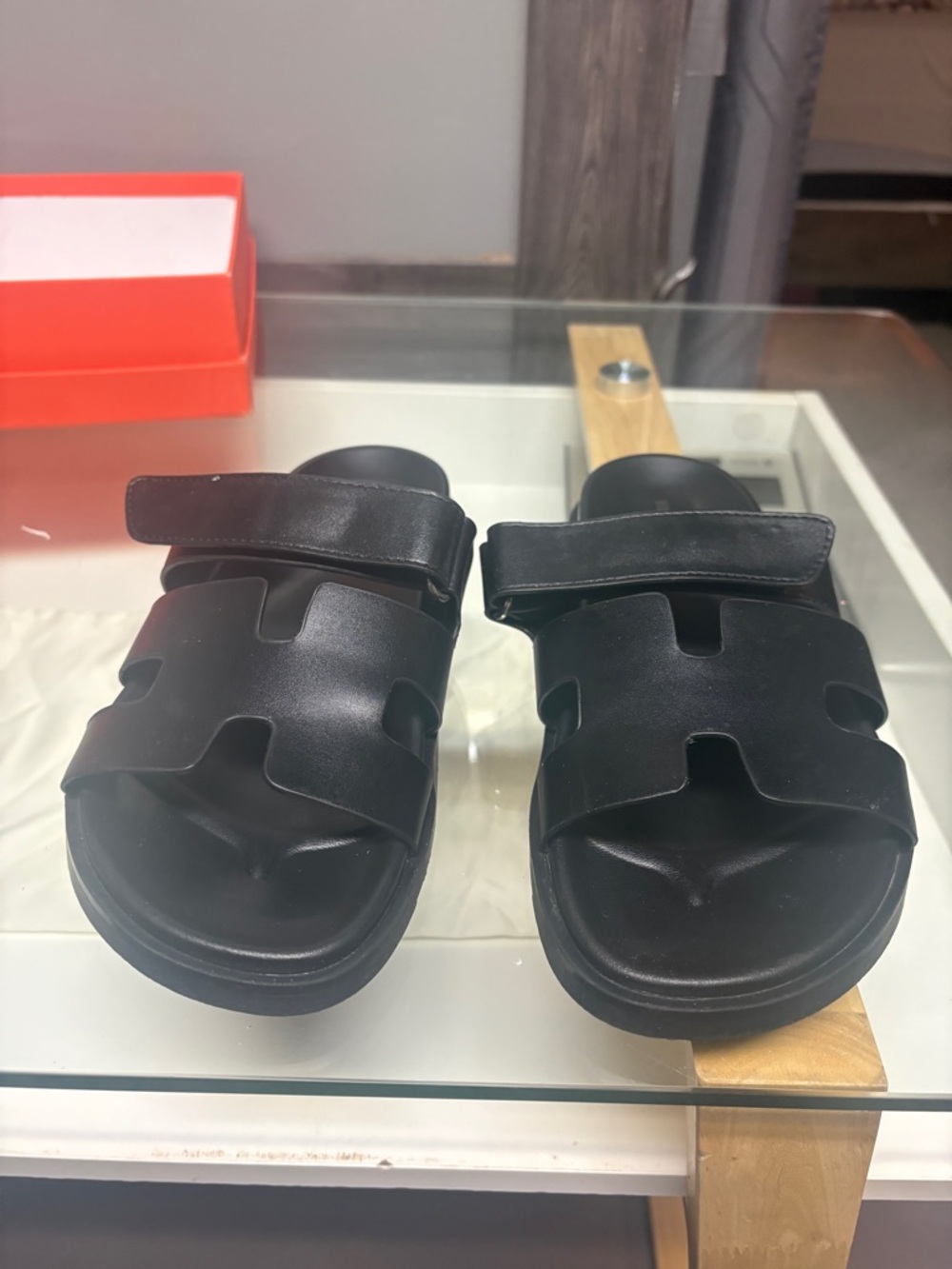 Hermes Chypre Black Sandals Slides, 38